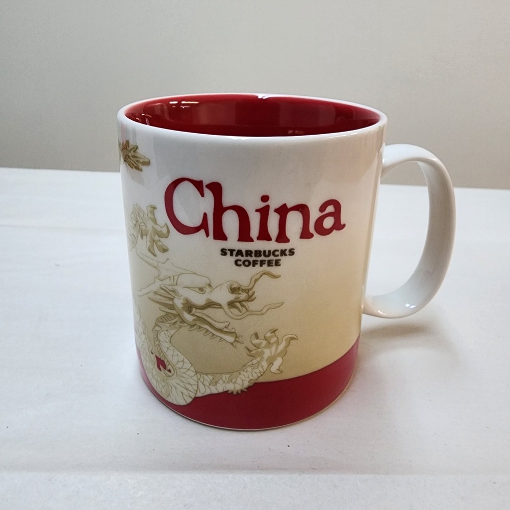 Starbucks China Global Icon Mug 16oz 2015 Red White Dragon Coffee Cup